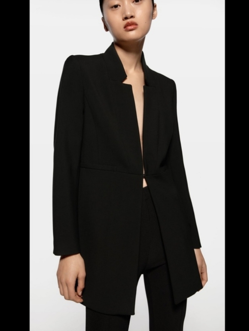 NWT ZARA WOMEN INVERTED LAPEL FROCK COAT LONG BLAZER BLACK Size S - Picture 4 of 16